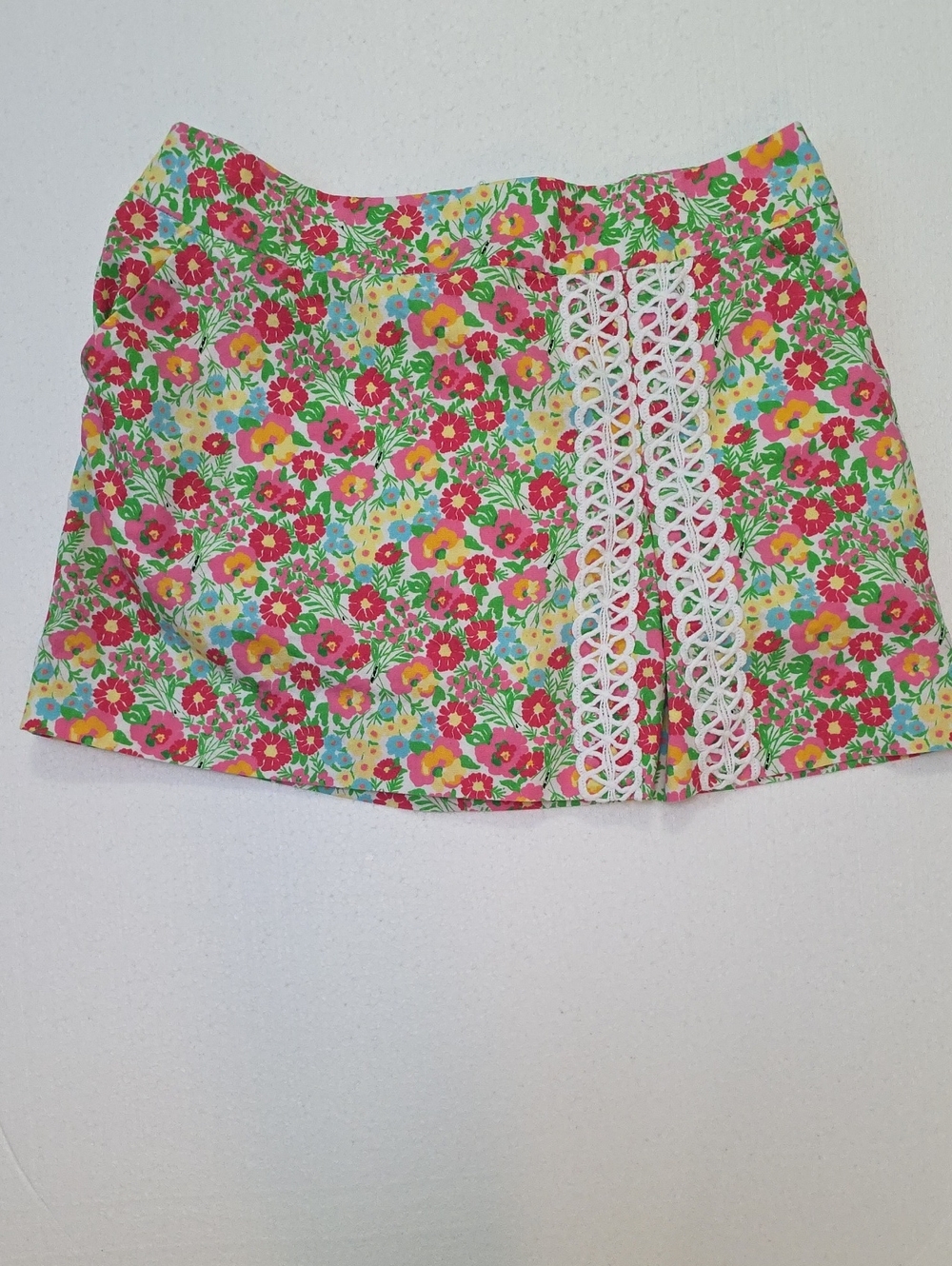 Lilly Pulitzer Pink Floral Mini Skirt with White Lace Trim